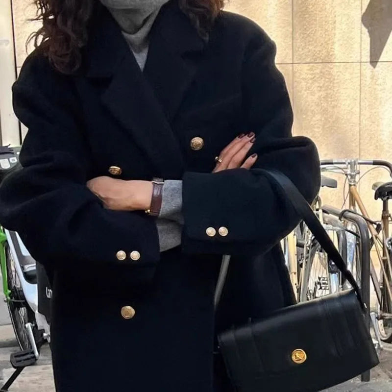 Double-breasted Suit Woolen Coat Women Winter 2026 New Korean Wool Jacket High-quality Outwear Temperament Lapel Overwear Female