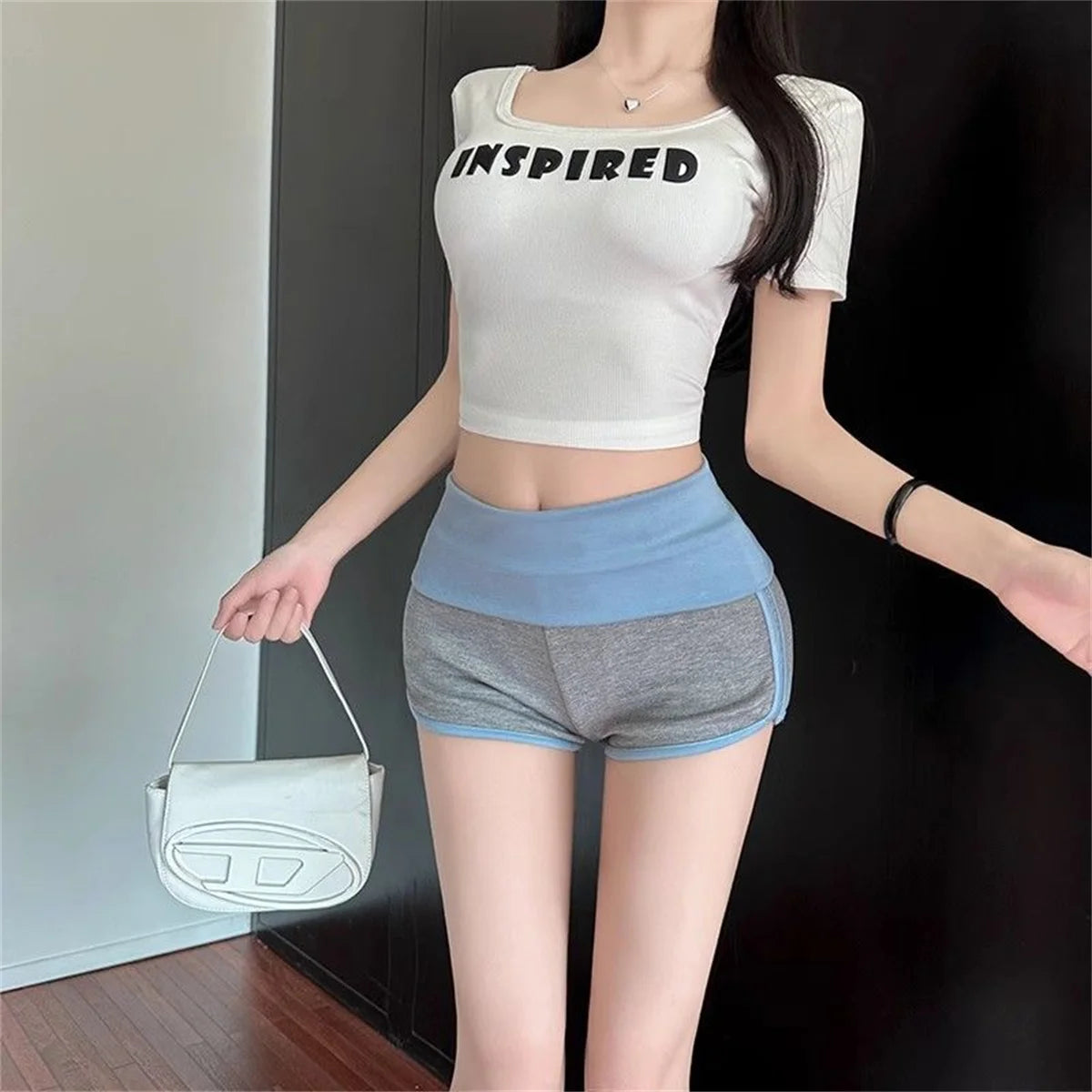 Women Summer Spliced Color Shorts High Waist Korean Sexy Girl Casual Short Pants Lady Fashion Yoga Running Outfit Basic Clothes