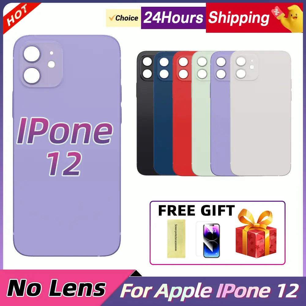 Purple matte finish glass battery cover replacement showing back side designed for Apple iPhone 12.
