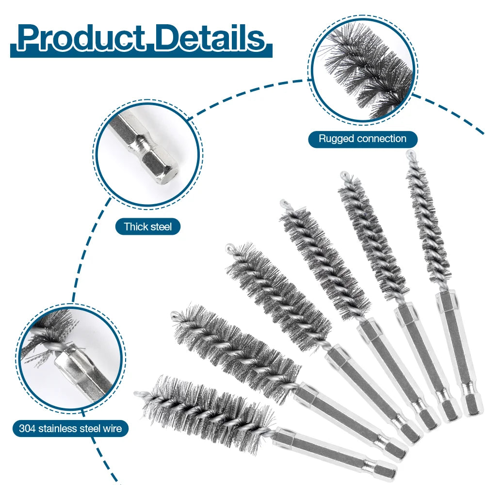 6/12Pcs Stainless Steel Wire Brush,Drilling Cleaning Brush Set, 1/4 Inch Hexagonal Handle, Grinding Polishing Rust Removal Tools