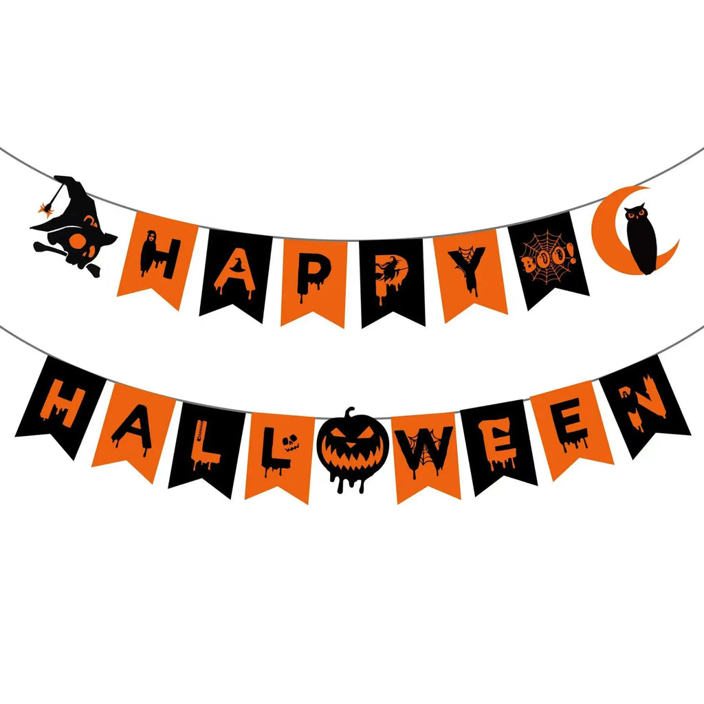 Halloween Flag Hanging Ornaments-decorated with Ghost Bat Skeletons and Scary Pumpkins, Festive Decorations WORLDKPI
