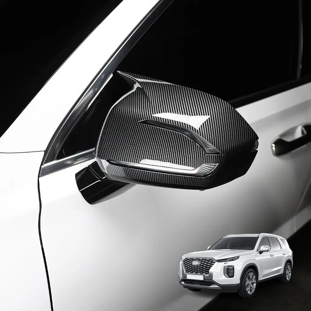 carbon fiber textured back side of hyundai palisade led mirror cover for 2020-2025 hyundai santa fe models.