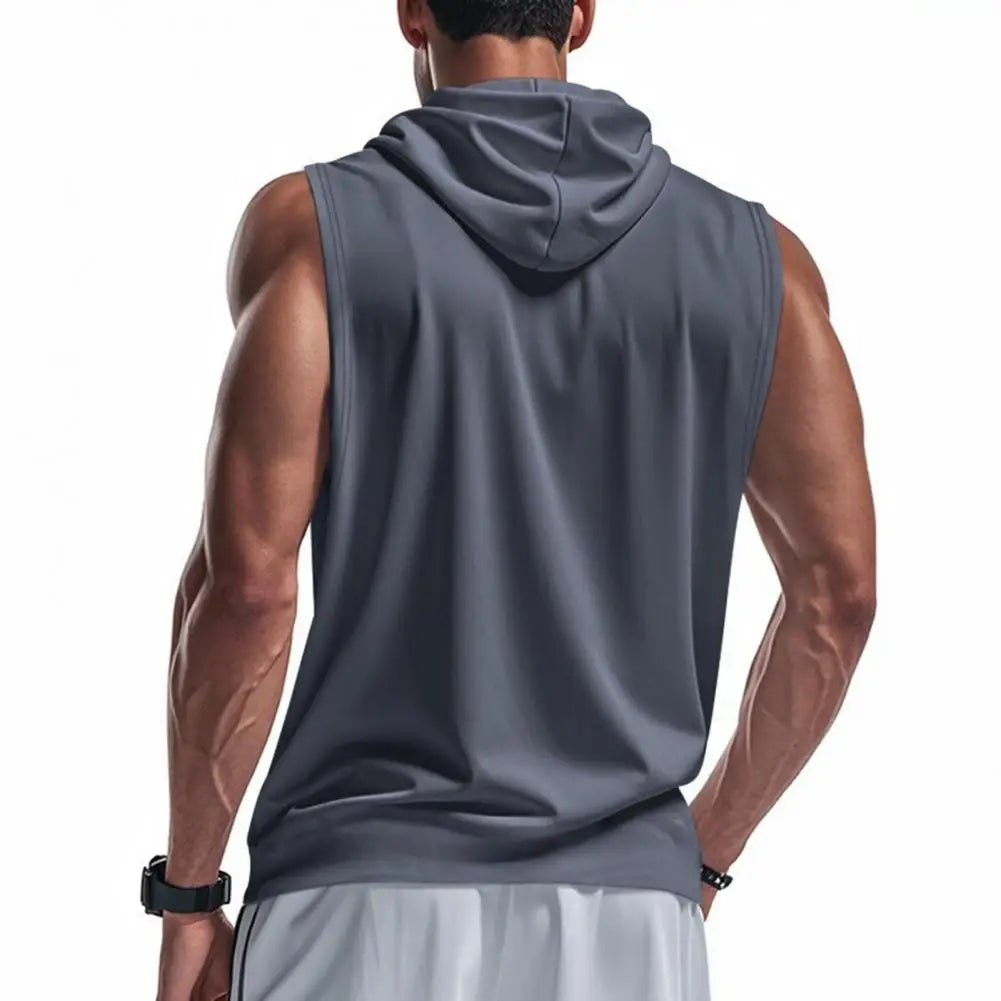 Men Workout Vest Men's Sleeveless Hooded Vest Quick-drying Summer Sports Top Wide Shoulder Strap Activewear for Daily Casual