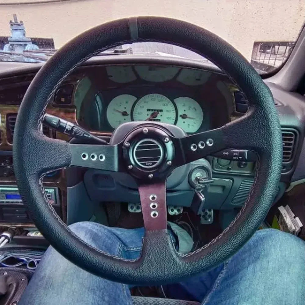 Steering Wheel 14 Inch 350MM 6 Hole Horn Racing Drifting Sport Car Accessorie Universal  Auto Pvc Black Grey Ring Steering Wheel