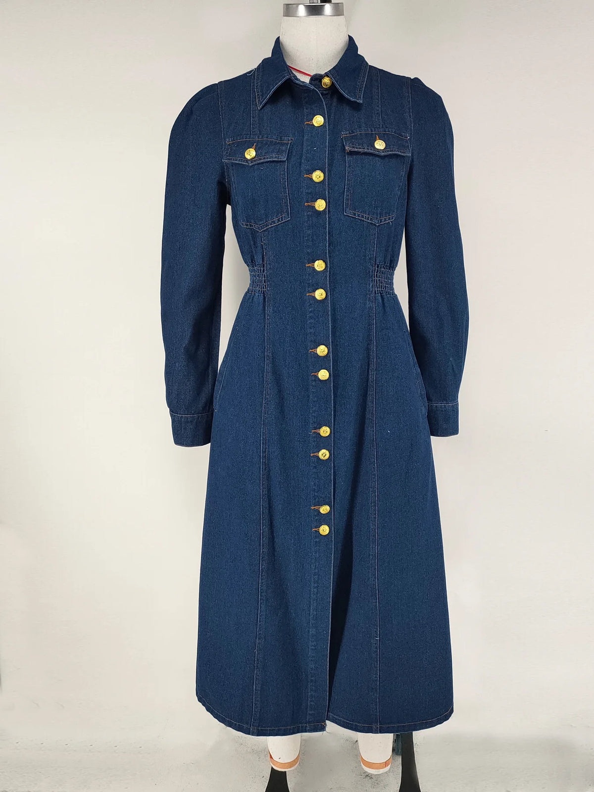 2026 Women's Fashionable Double-Breasted Denim Dress Short-Sleeved Casual Waist Belted New Style