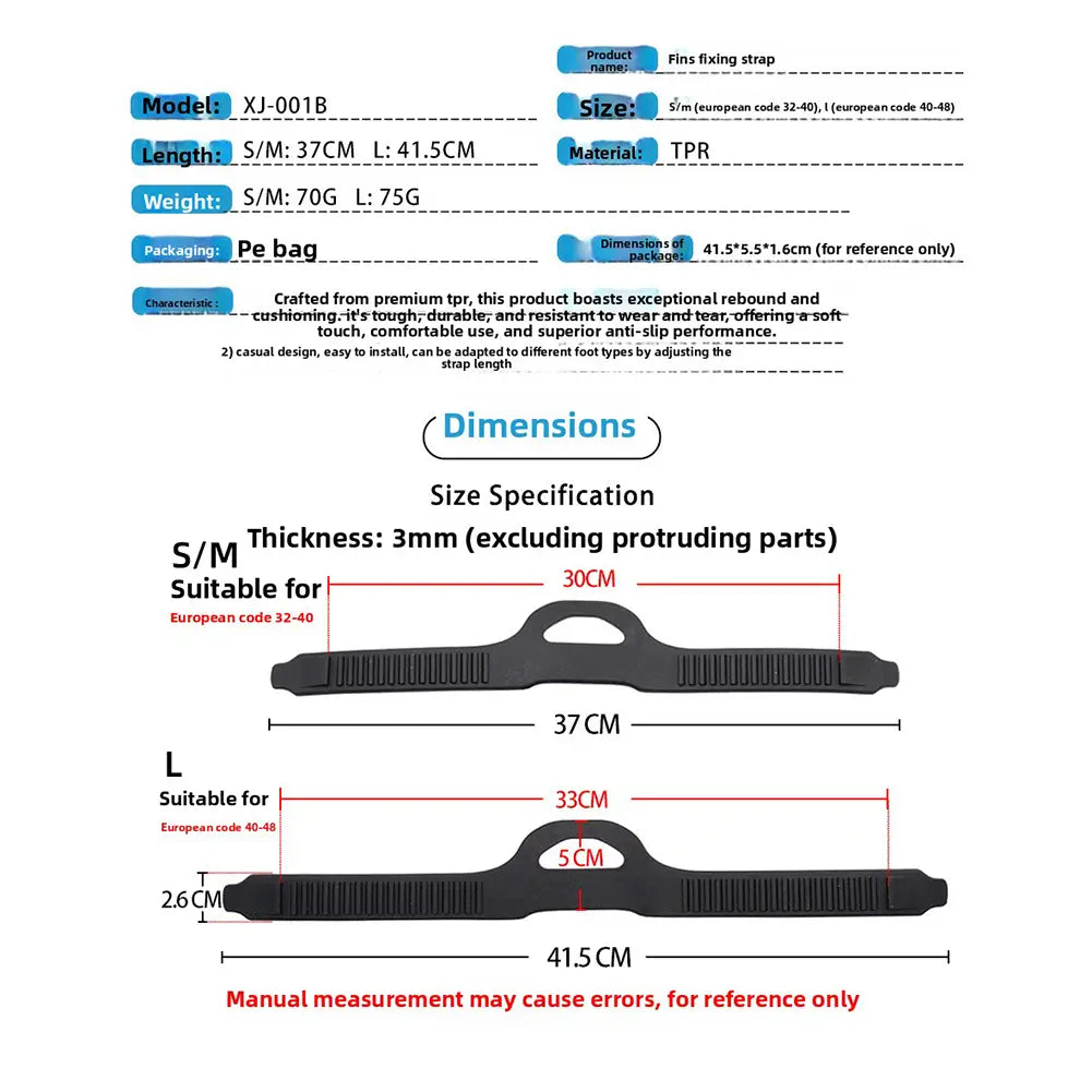 Verstellbarer schwarzer Flossenriemen aus TPR-Material mit strukturierter, gerillter Oberfläche und zentraler Schlaufe für sichere Befestigung; bietet eine Funktion zur schnellen Lösung.