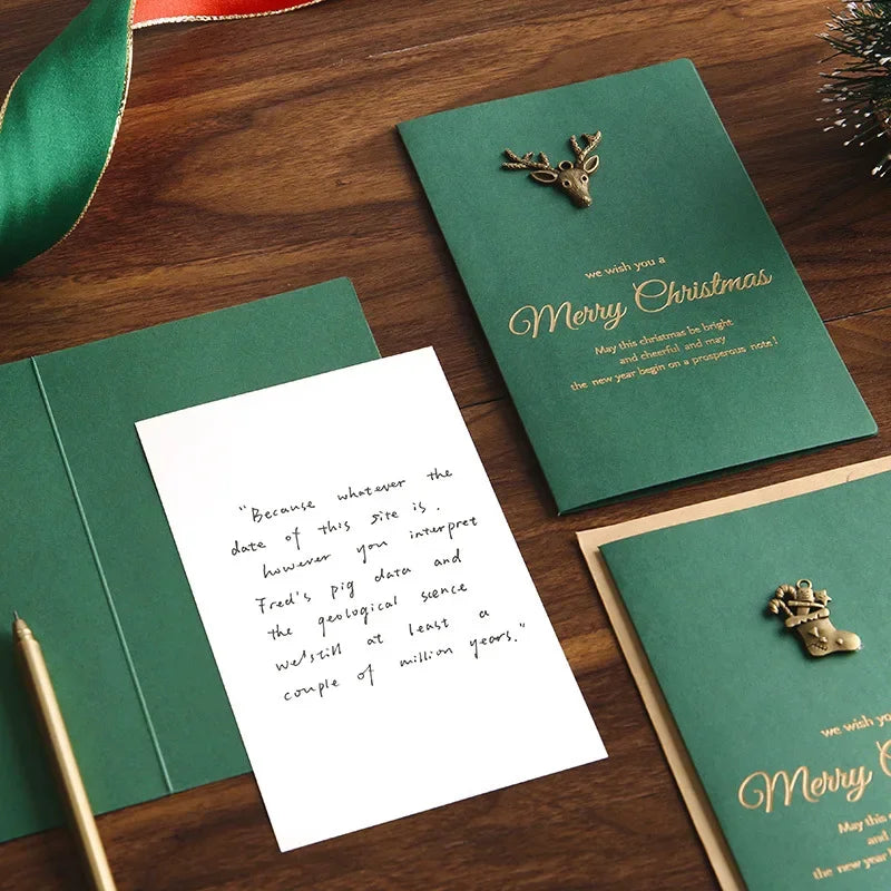 2025 Merry Christmas Greeting Cards Set with Envelopes New Year Wishes Xmas Decorative Postcards Holiday Gift for Family Friends