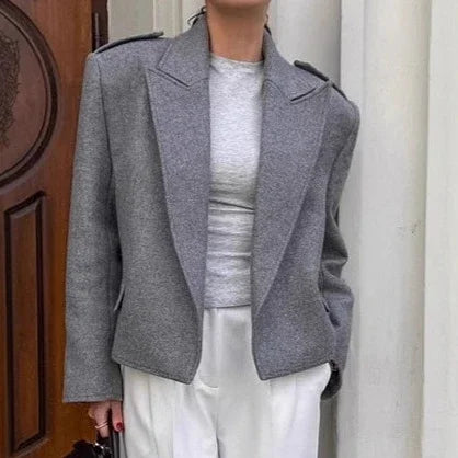 Women's Tweed Shoulder Pad Suit Jacket Office Professional Work Wear Fall Winter Formal Tailored 2025