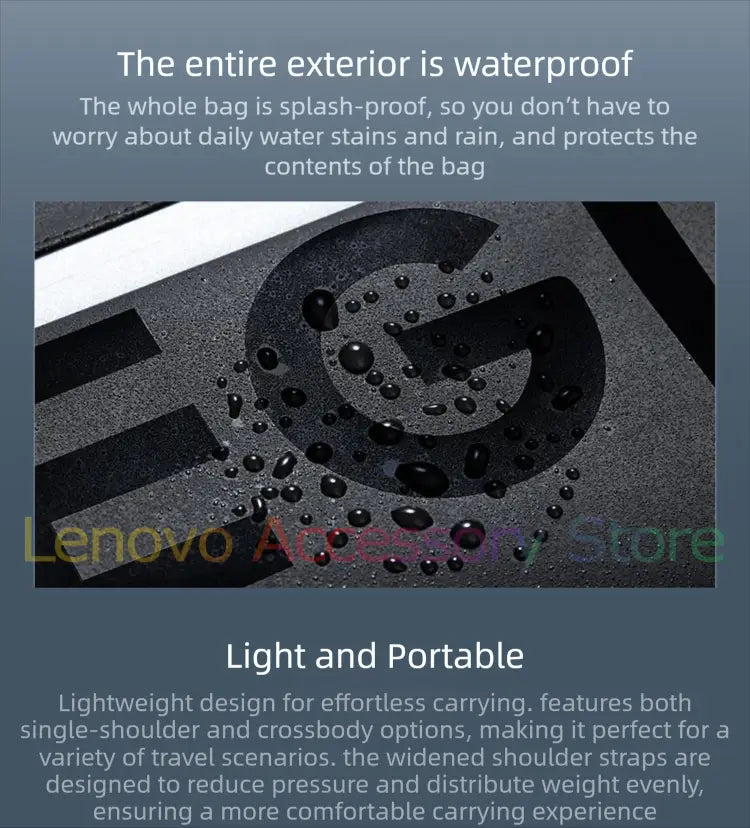 Black waterproof Lenovo Legion tablet messenger bag exterior featuring a sleek modern design with subtle texture.
