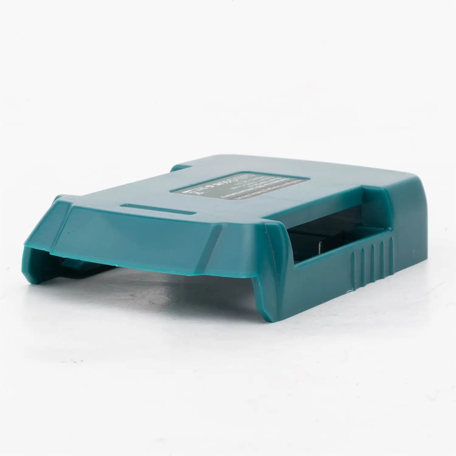 Teal plastic rectangular bosch 20v battery power bank fast charger with an integrated handle designed for efficient charging.
