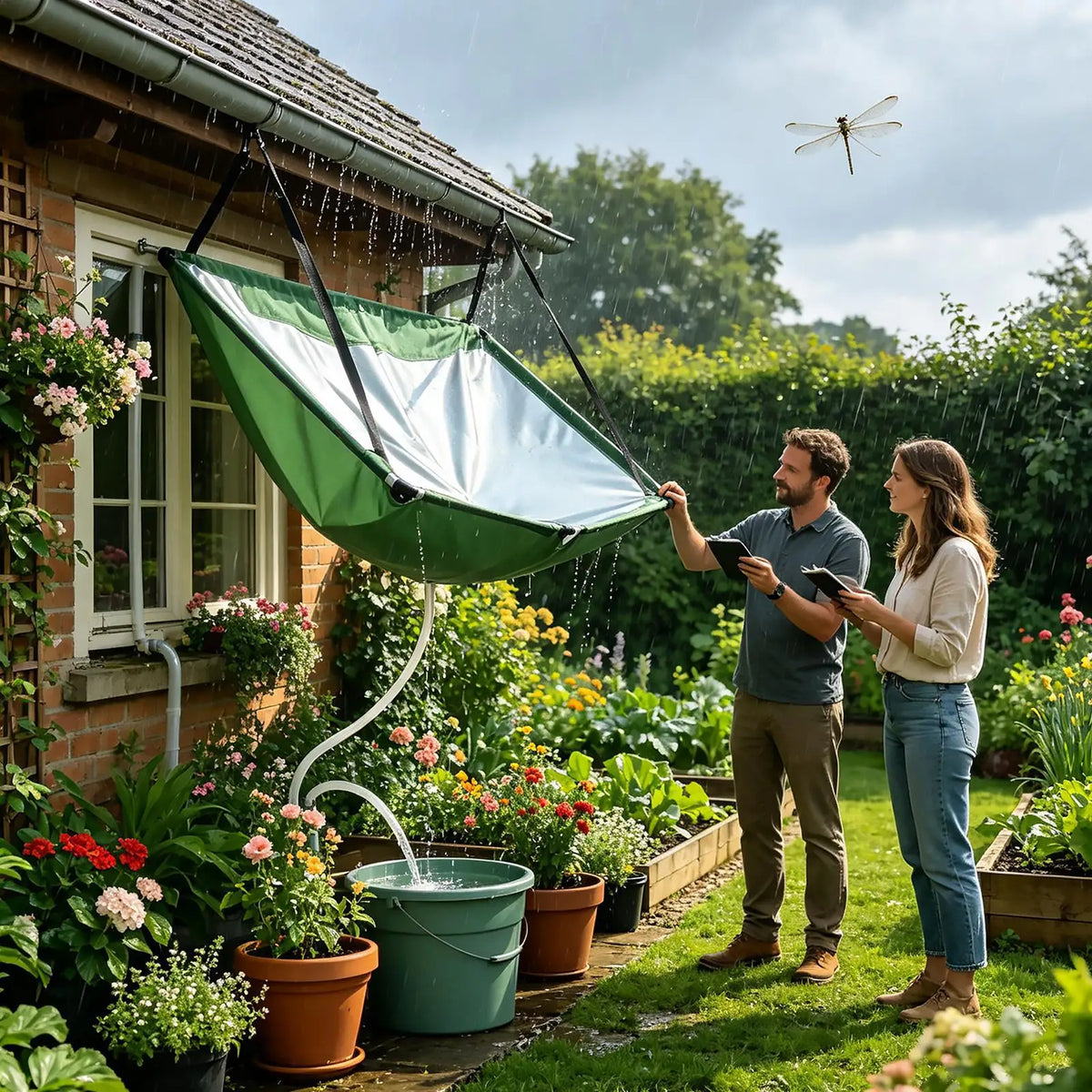 Garden Water Harvester Cloth Rain Collector with Hose Rain Catcher Filter for Lawn Outdoor Backyard Garden Balcony Camping