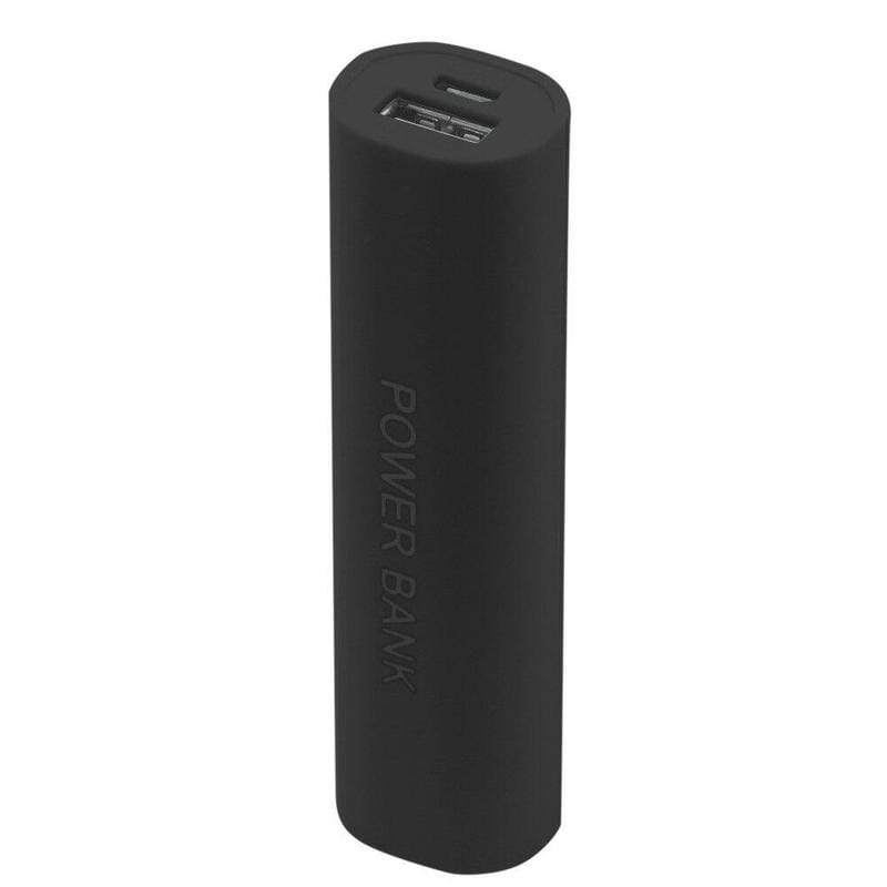 Black cylindrical portable 18650 power bank case diy shell charger with matte finish and integrated usb port on top.