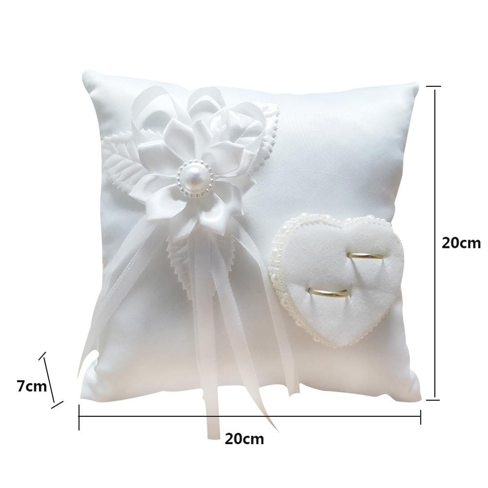 Wedding Ring Pillow European Romantic Bridal Wedding Ring Holder Pillow Heart Handmade Ribbon Cushion Decor for Wedding