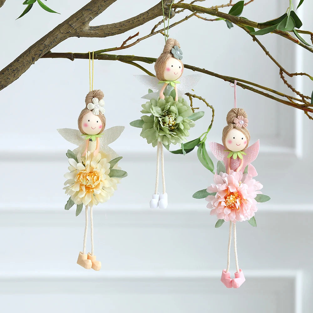 21cm Easter Flower Fairy Pendants Pink Yellow Living Feet Fairy Dolls Easter Party Decorations Home Decor Supplies Kids Gifts