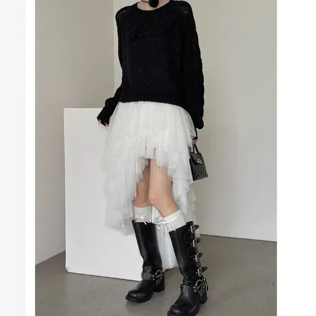 New Design with Multi-layered Solid Color Asymmetry and White Tutu Skirt for Parties