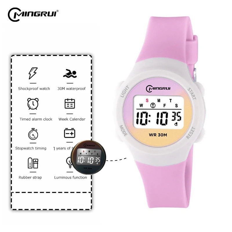 New Boys Girls Watch 30M Waterproof Digital Chidlren Watch Purple LCD Electronic Kids Sport Watches Alarm Clocks Gifts