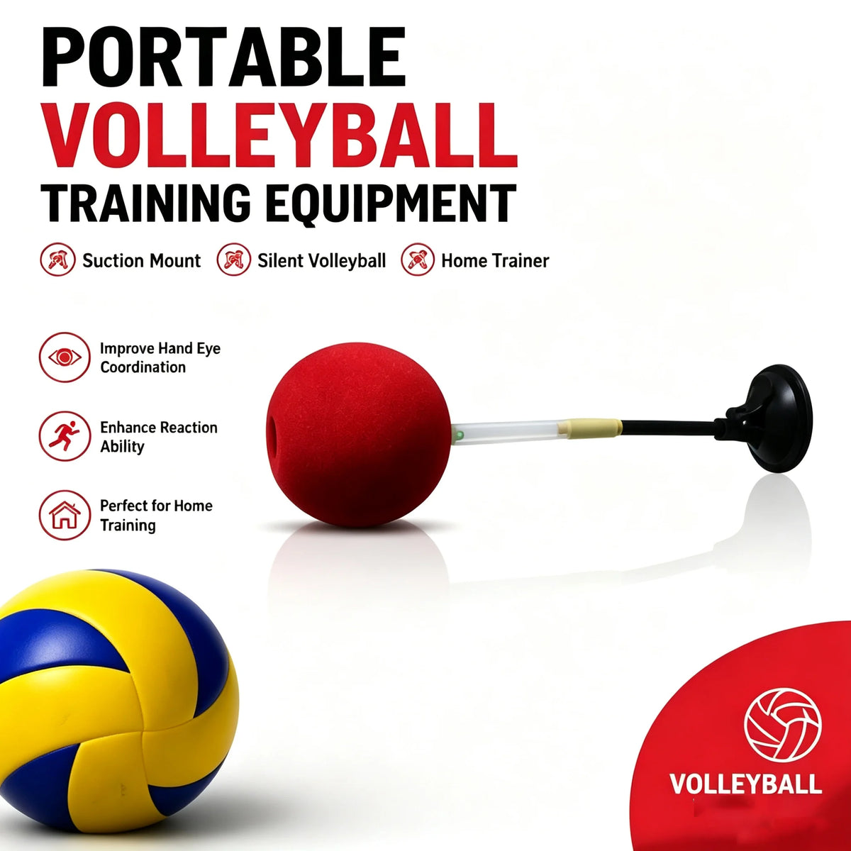 Portable Volleyball Training Equipment Suction Mount Silent Volleyball  Aid Home Trainer to Improve Hand Eye Coordination