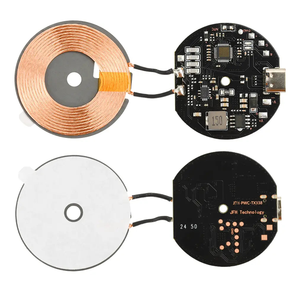 Wireless charging module 20w car pcba showing wireless charging coil and circuit board assembly with automatic recognition for qi-enabled devices.