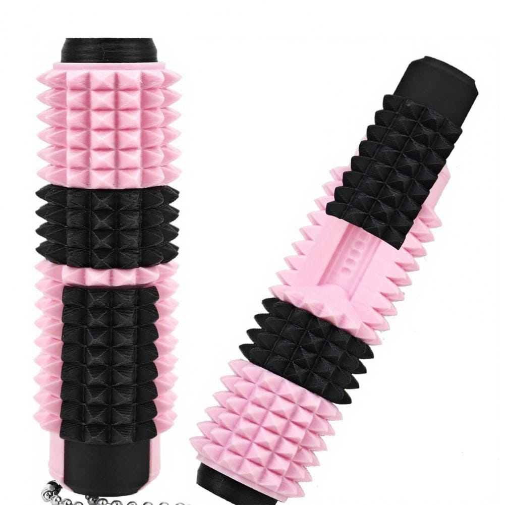 Rodillo giratorio para fidget con pinchos rosa y negro, fabricado en espuma, con una cadena adjunta, diseñado como juguete antiestrés tipo fidget 5 en 1