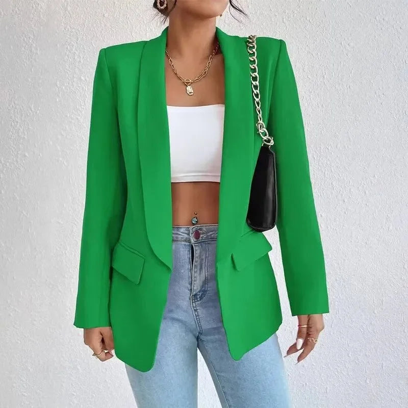 Blazer Women Clothing Casual Cardigan Autumn Winter Overcoat Solid Large Topcoat Lapel Jacket Grace Fashion Outer Wear