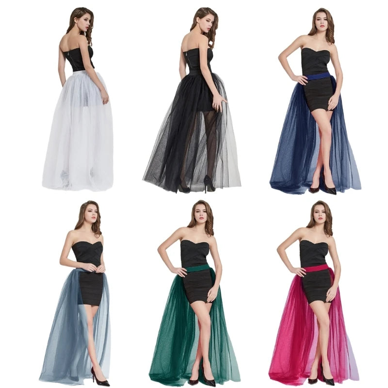 Women Tulle Tutu Long Skirts Wedding Party Cocktail Prom Bandage Mesh Maxi Skirt Bridal High Waist Detachable Overskirt Overlay