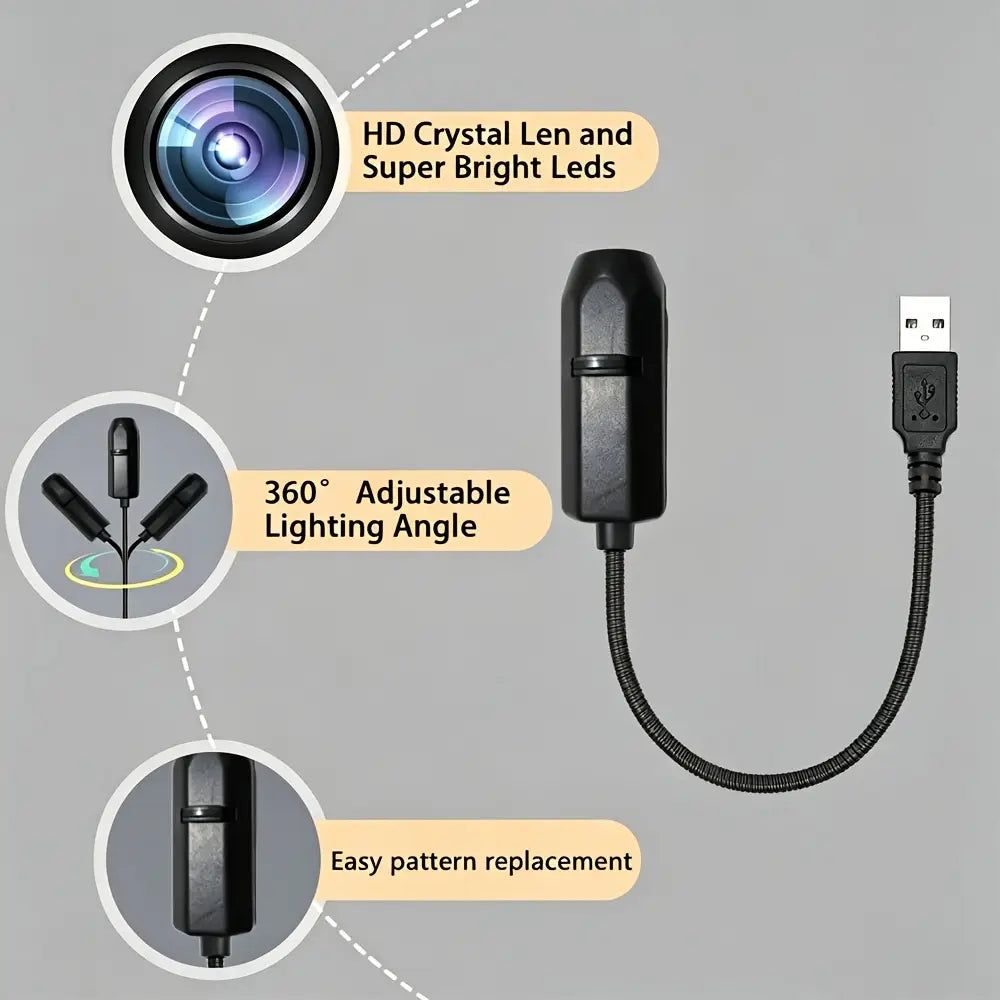 caméra à projecteur noir alimentée par USB avec objectif en cristal HD et LED extrêmement lumineuses, offrant un angle d’éclairage réglable à 360° pour l’atmosphère lumineuse de tarot et l’utilisation de cartes de tarot