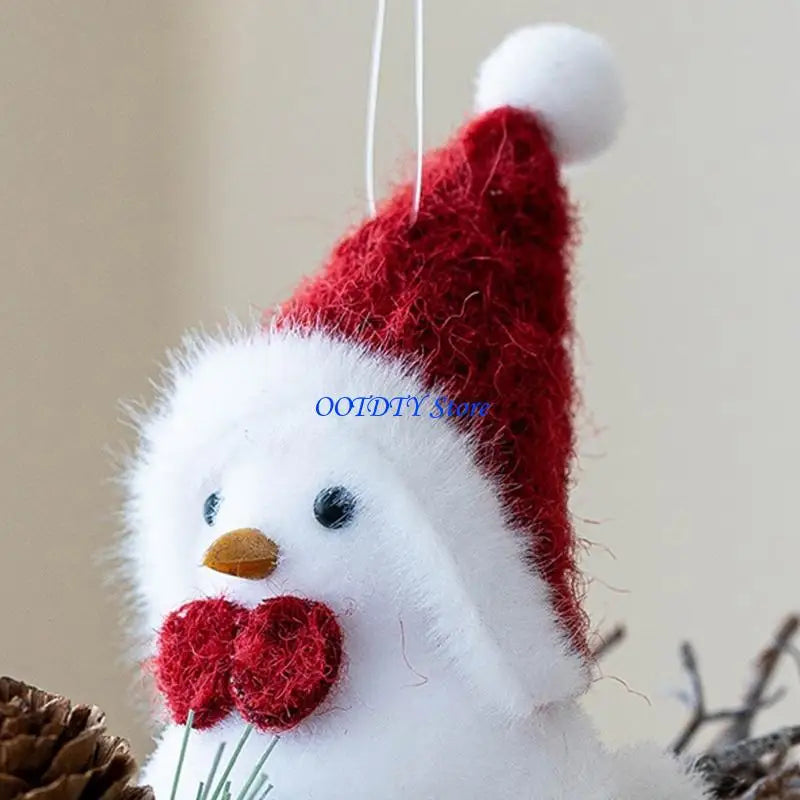 367A Holiday Couple Bird Decors Foam Craft With Santa Hat Seasonal Display Accent