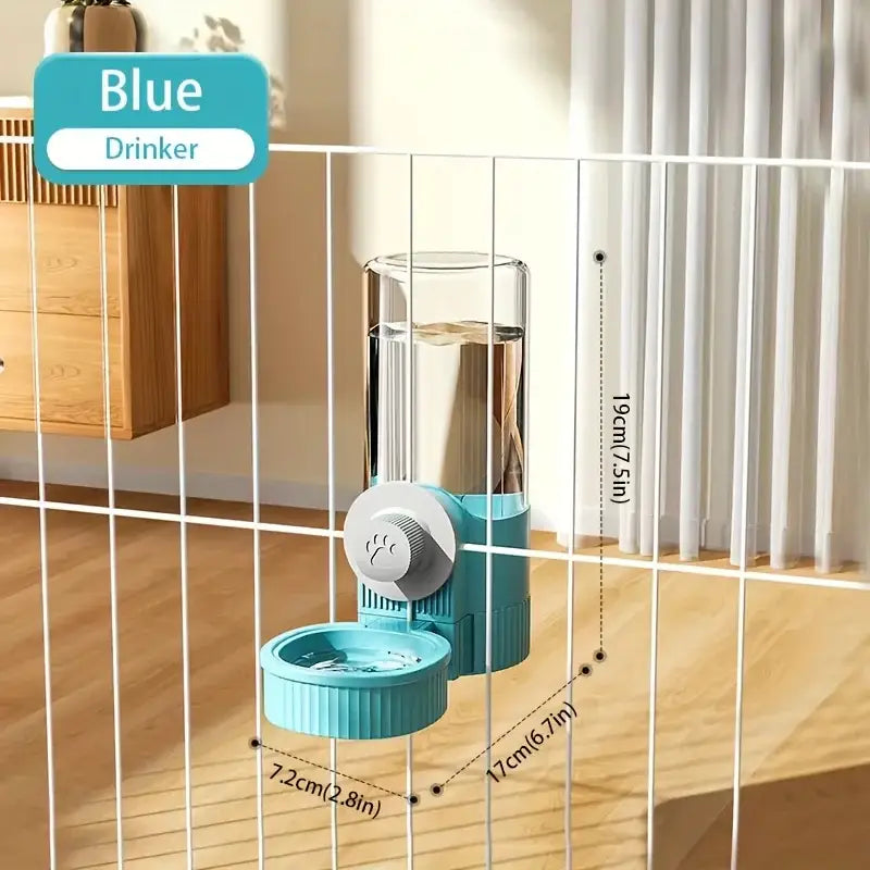 fontaine à eau automatique pour animal de compagnie bleue, avec réservoir en verre transparent et base en plastique turquoise, pour hydrater l’animal.