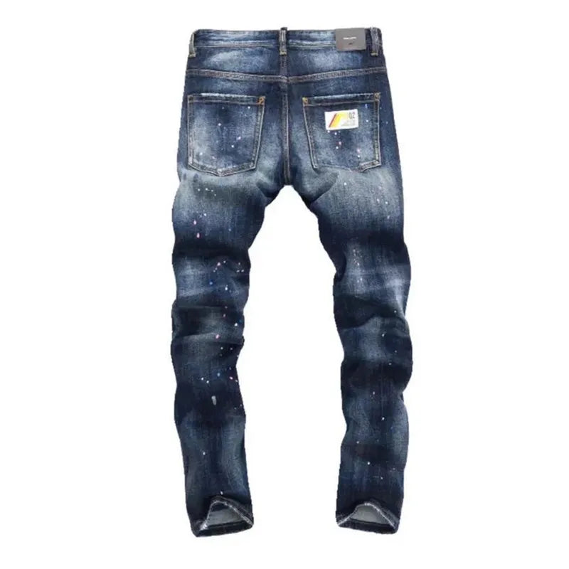 Autumn and Spring New Fashion Trend Retro Ripped Straight Leg Elastic Denim Pants for Men Casual Sports High Quality Jeans