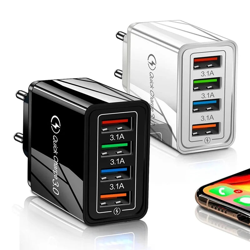 EU US Plug 3A USB Charger Multi Port 4 USB Quick Charge 3.0 For Phone Adapter Tablet Portable Wall Charger Fast Charger For Poco