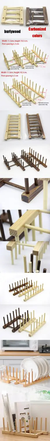 Égouttoir en bois pour la vaisselle et organiseur d’assiettes, avec une finition naturelle et plusieurs niveaux, destiné à organiser les assiettes, les bols ou les verres.