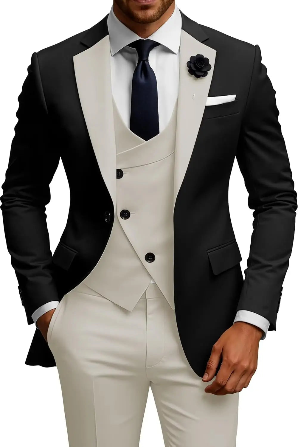 Mens Suits 3 Piece Slim Fit Double Breasted Suit Wedding Prom Tuxedo Suit Set