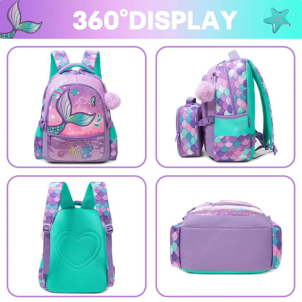 Kids Backpacks for Girls School Bag with Lunch Box School Backpack for Girls Set Cute Bookbag for Kindergarten