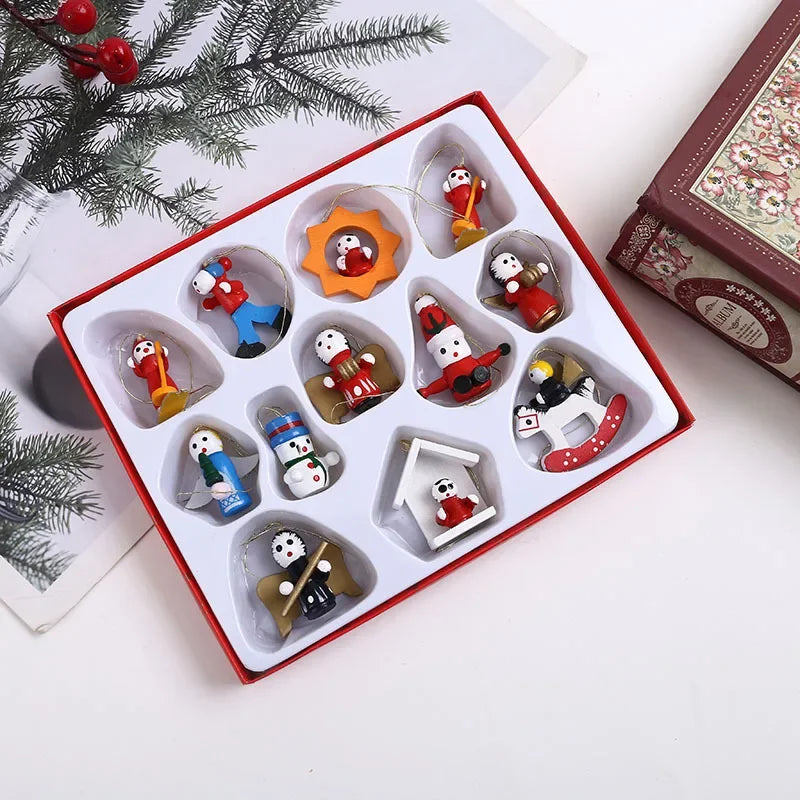 2026 Xmas Tree Decor Boxed Wooden Small Hanging Ornaments Wood Pendants Window Display Props Indoor Christmas Holiday Supplies