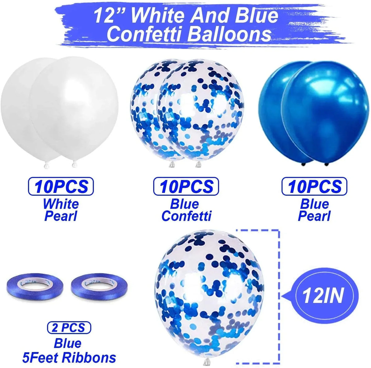 43Pcs Blue Happy Birthday Balloon Banner White And Blue Confetti Balloons for Boy Birthday Party Decorations