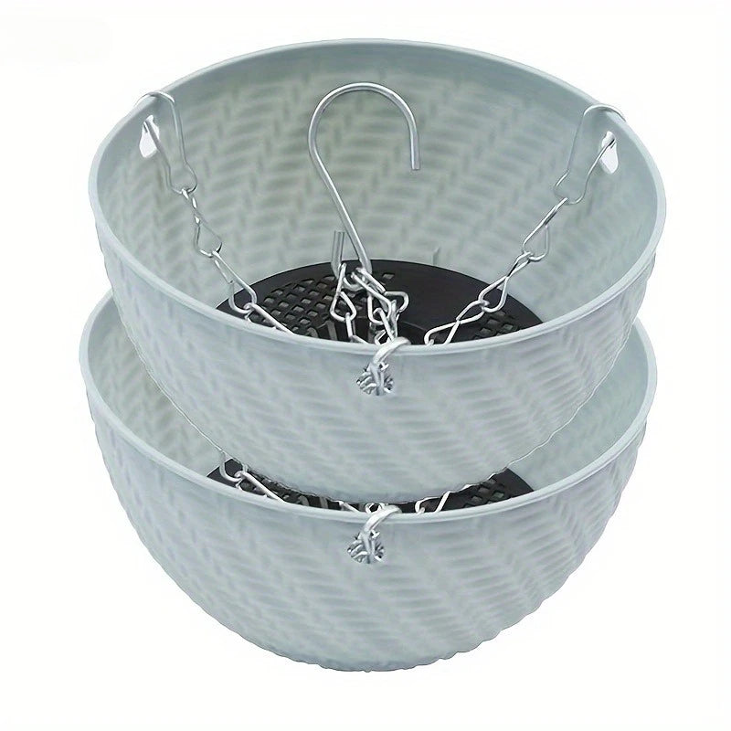 2Pcs Hanging Flower Planters, Outdoor Balcony Hanging Plant Pots for Indoor & Outdoor Green Plants
