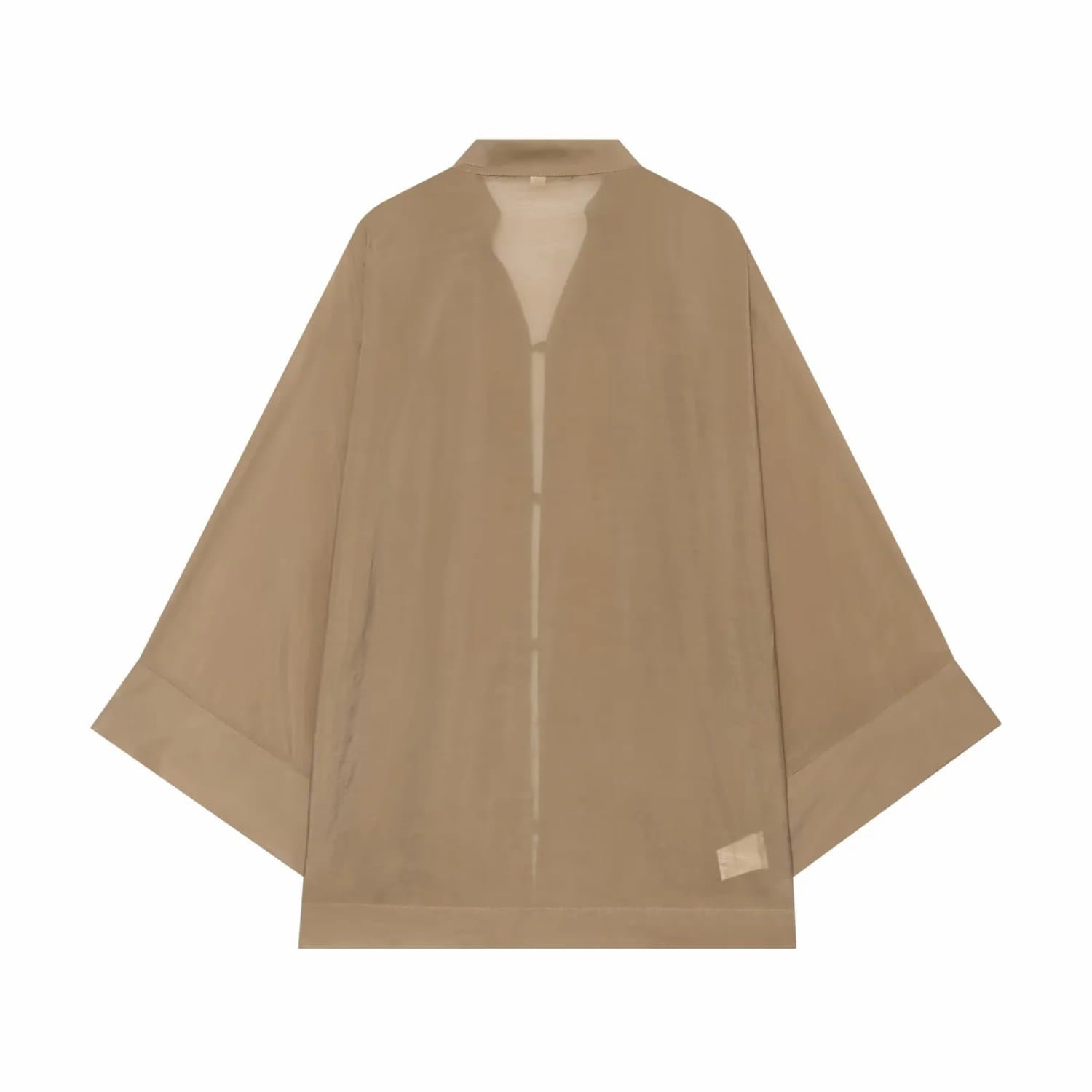 Veste kimono beige légère à manches amples et fermeture éclair sur le devant, assortie à la collection de chemises décontractées.