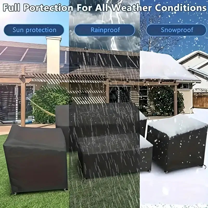 Black waterproof outdoor furniture covers 4-piece set made of weather-resistant material designed for protecting outdoor furniture.