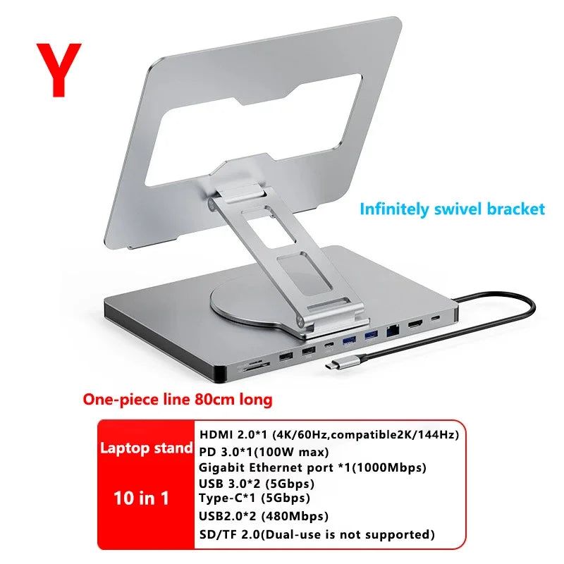 USB C Docking Station Aluminum Alloy Docking Station Laptop Stand HDMI-Compatible Multiple Ports Hub PD USB3.0 Gigabit Ethernet