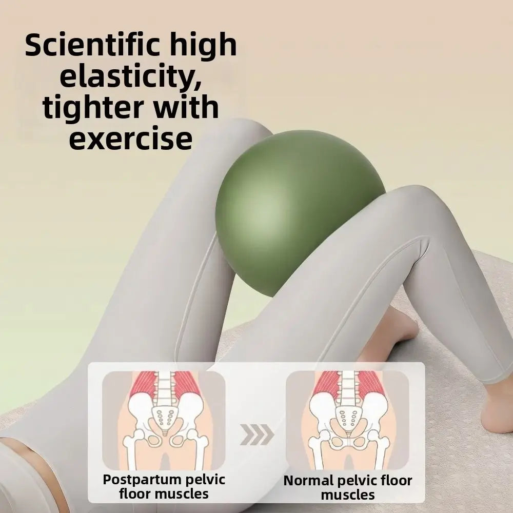 Balón de fitness Pilates antiestallidos de color verde oliva de 22 cm, diseñado para fortalecer los músculos del suelo pélvico y para el entrenamiento del core.