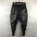 Men Casual Cargo Harem Pants High Street Hip Hop Length PU Faux Leather Sweatpants Autumn Winter Black Big Size