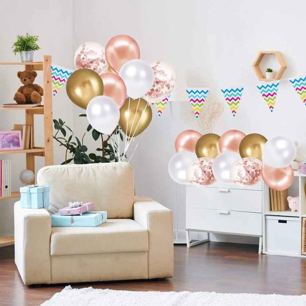 19/26pcs 12inch Rose Gold Confetti Latex Balloons White Metal Rose Gold Balloon Ribbon Wedding Bridal Shower Decoration Birthday