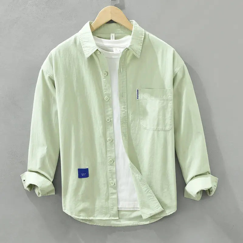 Solid Long Sleeve Shirt Men's Spring Autumn Artistic Fresh Fashion Leisure Loose Versatile Shirt