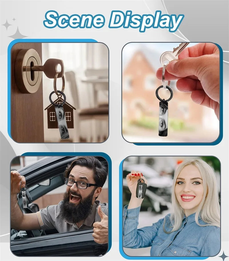 Custom Picture Keychain Personalized Engraved Text Eye Keychain Customized Name Eyes Photo Key Chain Jewelry Gifts for Lover