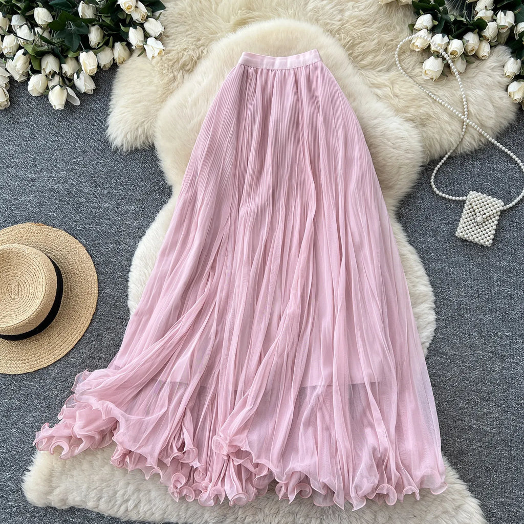 Skirts Women Mid Length Skirt A Line Elastic Waist Slim Fit Casual Solid Pleated Elegant Splice Y2k Streetwear Work 2026