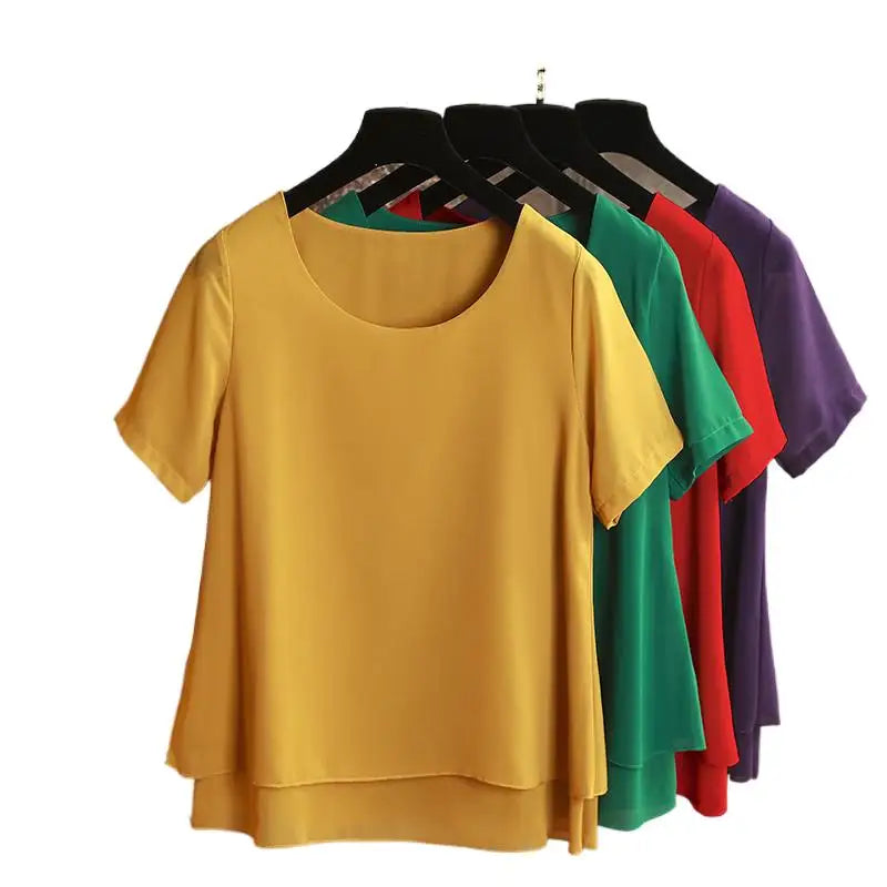 Fashion Women Chiffon Blouses Ladies Tops Short Sleeve O Neck Shirt Blusas Femininas Female Work Shirts Blusas Mujer De Moda