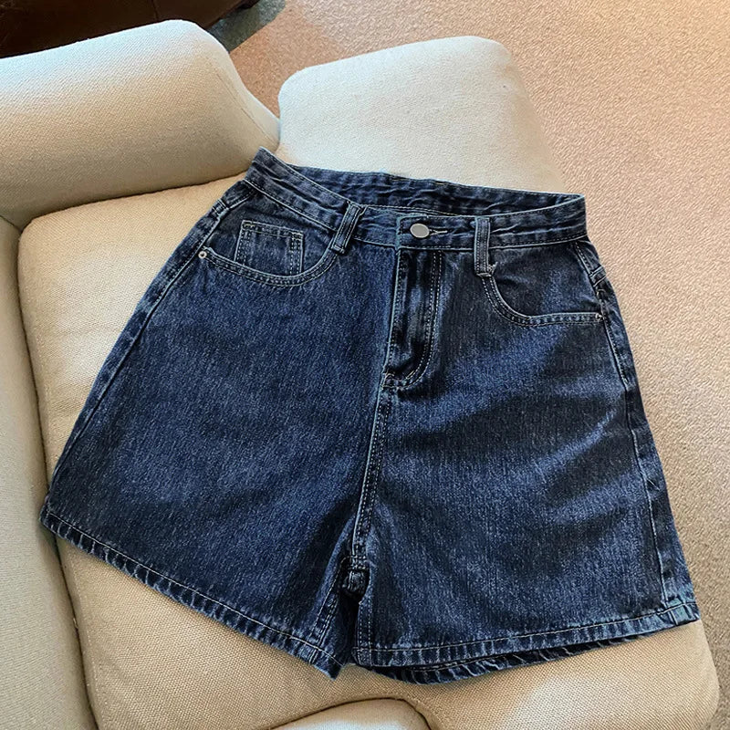 New Women Summer Denim Shorts Casual A Line Hot Pants Casual Trend Denim Shorts High Waist Simple Loose Wide Leg Denim Pants