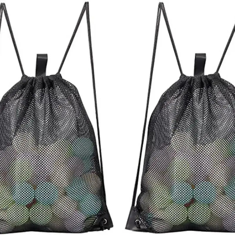 Mesh Drawstring Bag Backpack Black Mesh Bags Heavy Duty Soccer Ball Net Bag Equipment Bag For Gym Beach Swimming Gears