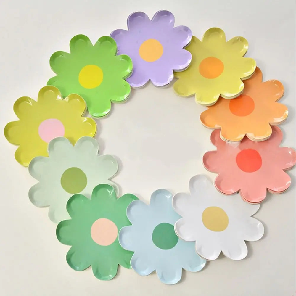 10pcs Disposable Daisy Picnic Tableware Kids Birthday Party Baby Shower Flower Dinner Plate Small Wedding Decoration