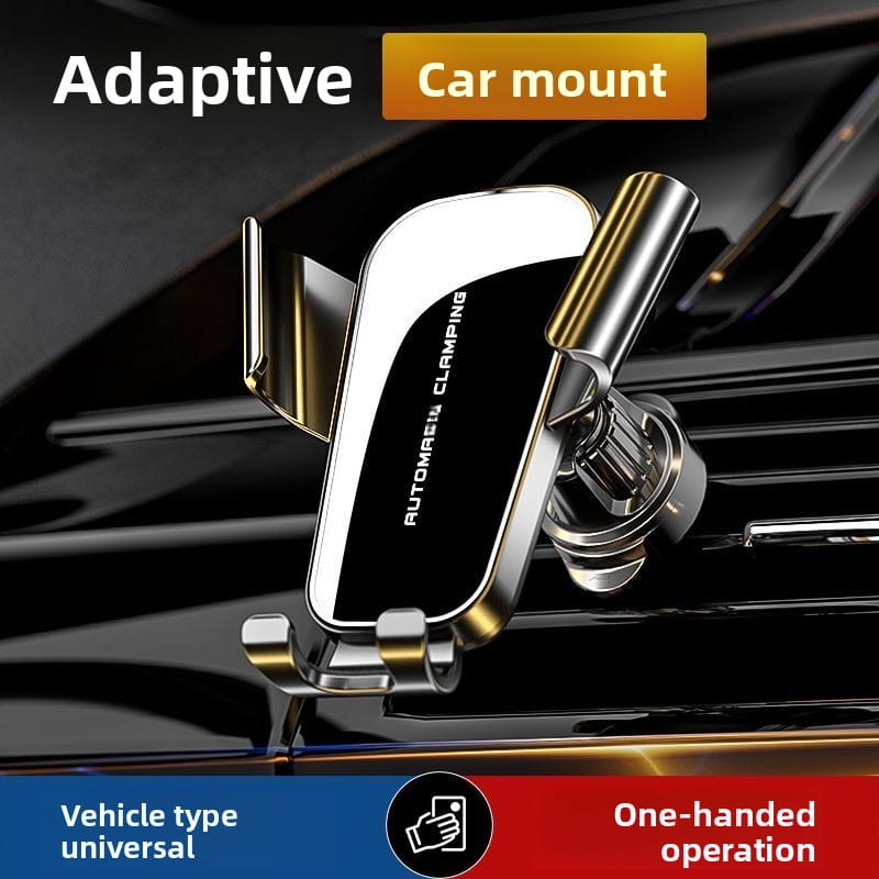 Silver and black adaptive gravity car phone holder air vent mount with a sleek modern design for universal vehicle use